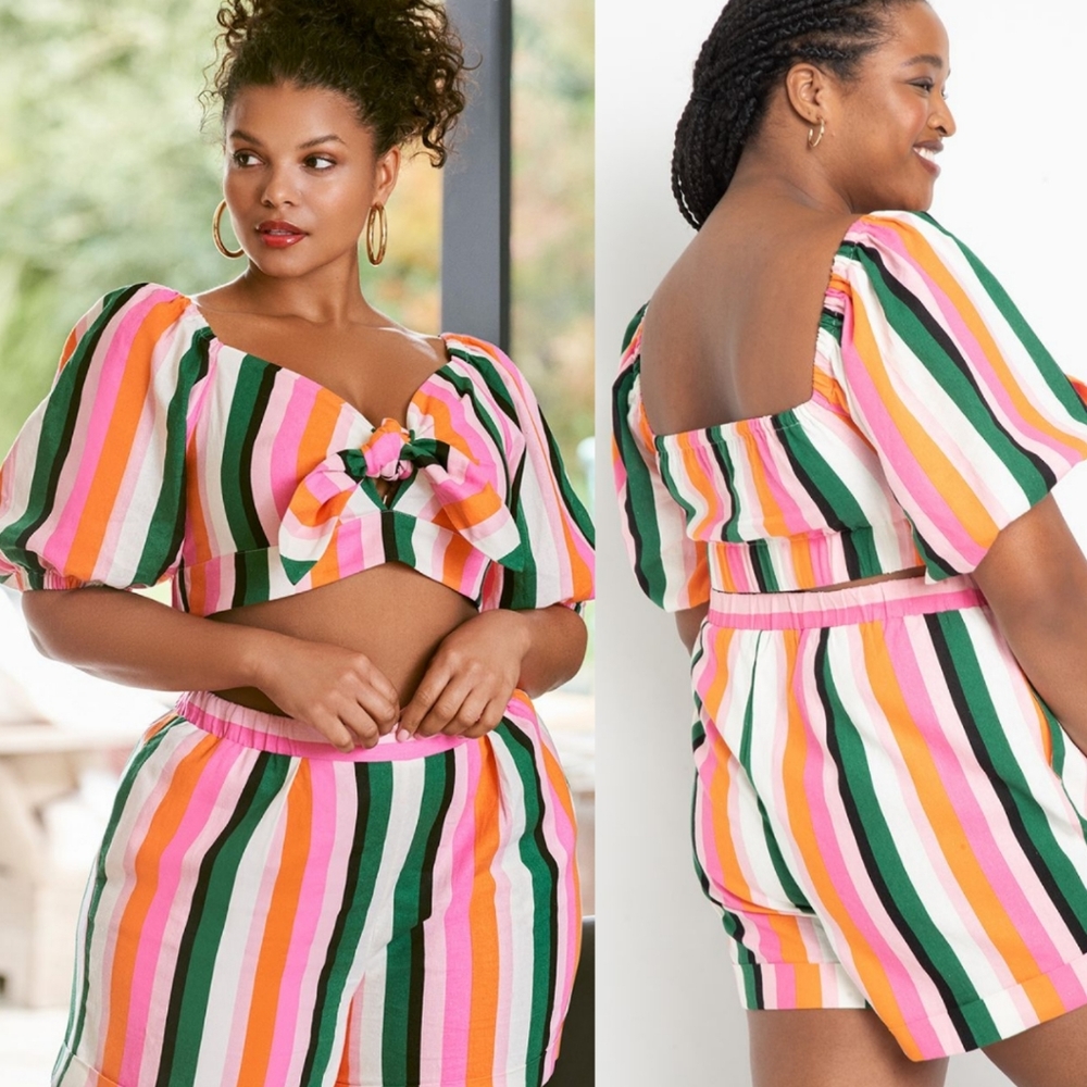 NWT Eloquii Crop Top Striped Linen